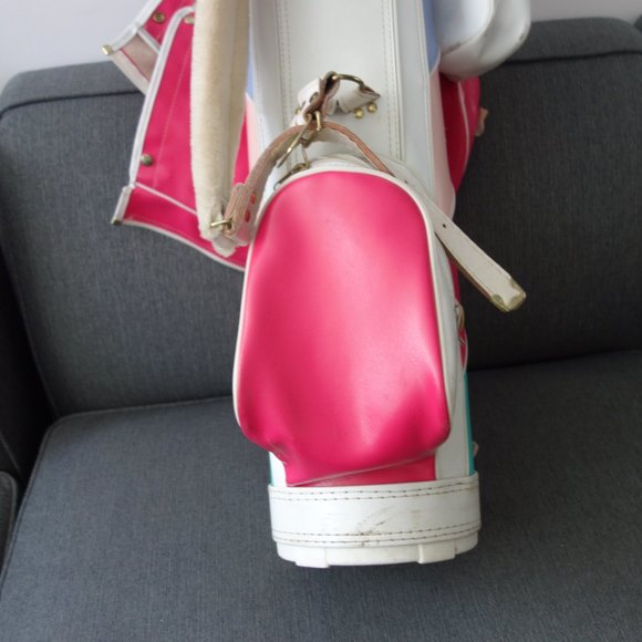 Super Cute Pink White and Blue Golf Bag with Makeup Purse Side Pouch - Picture 9 of 16